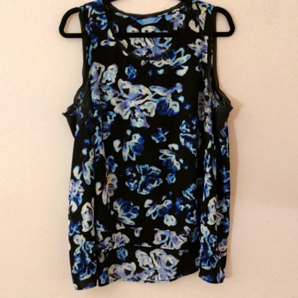 Vera Wang Black/Blue Floral Top, Size XL